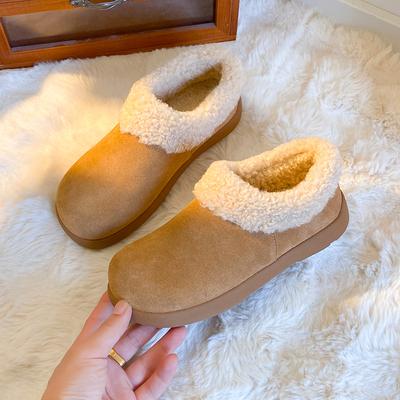 Модные женские тапочки баотоу Зимние новые с круглым носком и глубоким вырезом Замшевые на мягкой подошве Противоскользящие Износостойкие Туфли на плоской подошве