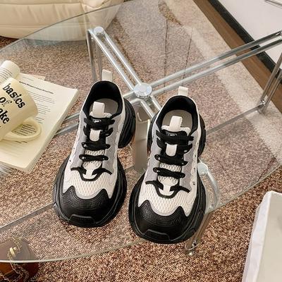 Версия из коровьей кожи~ 4,5 см амортизирующая кожа на толстой подошве женские новые сетчатые легкие спортивные папины кроссовки осень 2025