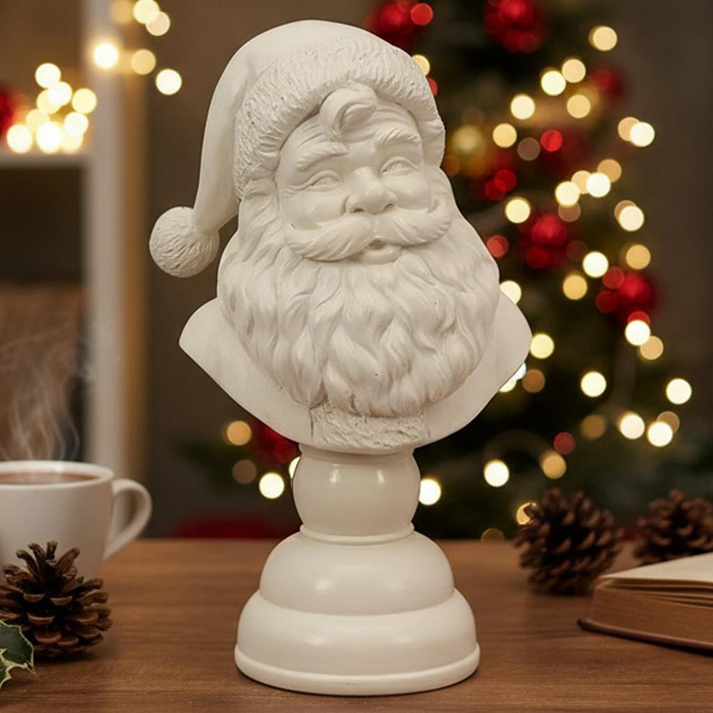 Статуэтка Санта-Клауса Белая Милые Статуэтки Бюст Санты Рождественское Настольное Украшение для Стола Книжной Полки Спальни Офиса