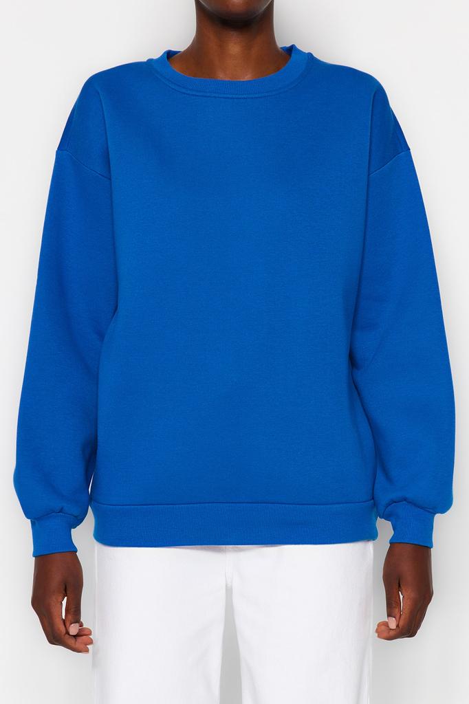 Women's Fashion New Sweatshirt Green Oversize Casual Cut Basic Crew Neck Thick Fleece Knitted Sweatshirt