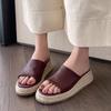 5Cm High Heel Thick Bottom Muffin Bottom Cool Slippers Women's Outdoor Wear Straw Open Toe One-word Drag First Layer Cowhide Breathable