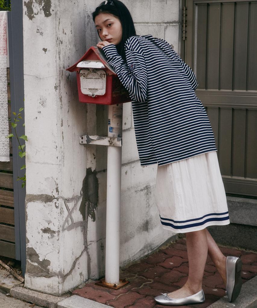 Priter Marine Stripe Mid-Skirt White_F252Sk05