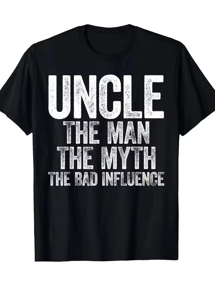 Vintage Distressed Uncle The Man The Myth The Bad Influence Letter Print Men Cotton T-shirt