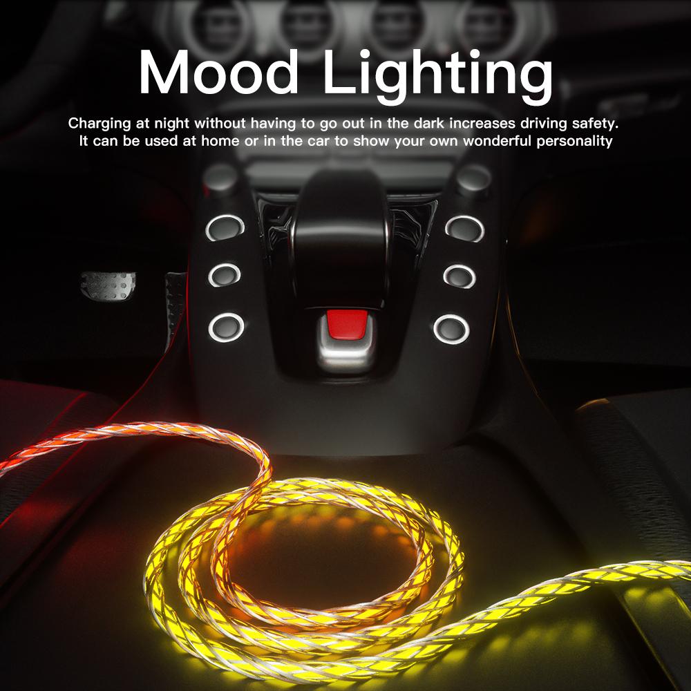 KEYSION PD 66W USB CC кабель для передачи данных цветной светодиодный RGB свет градиент Type-C провод для быстрой зарядки для iPhone 16 Samsung Huawei Xiaomi