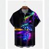 Men's Summer Short Sleeve Hawaiian Neon Shark Jellyfish Ocean Shirt