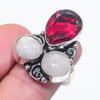 Натуральный гранат, лунный камень Ювелирное изделие из стерлингового серебра 925 пробы Кольцо Размер 6 G2f17