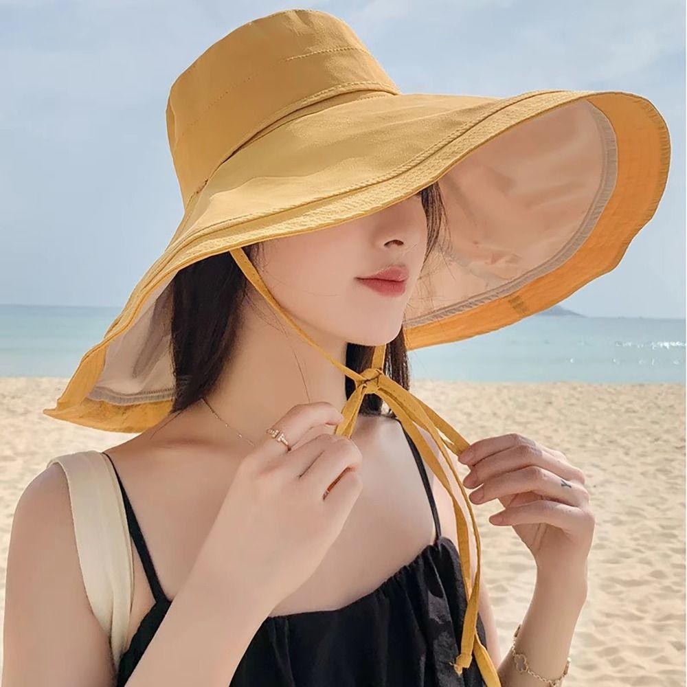 Double-Sided Women Fisherman Hat Foldable Sun Protection Hat High Top Wide Brim Sun Hat Fishing