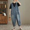 Women's Overalls Spring Solid Color High Quality Jeans Vintage Casual Loose Multi Pockets Overalls Denim Pants