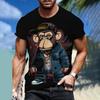 Men's T-shirts Cartoon Monkey 3D Print T-shirt Casual Short Sleeve Crew Neck Tees Oversized Men Clothing Tops Outdoor Streetwear