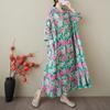 DIMANAF 2025 Плюс Размер Летнее Платье-Шляпа Женское Повседневное Винтажное Длинное Платье Свободное Цветочное Печать Льняное Платье Макси
