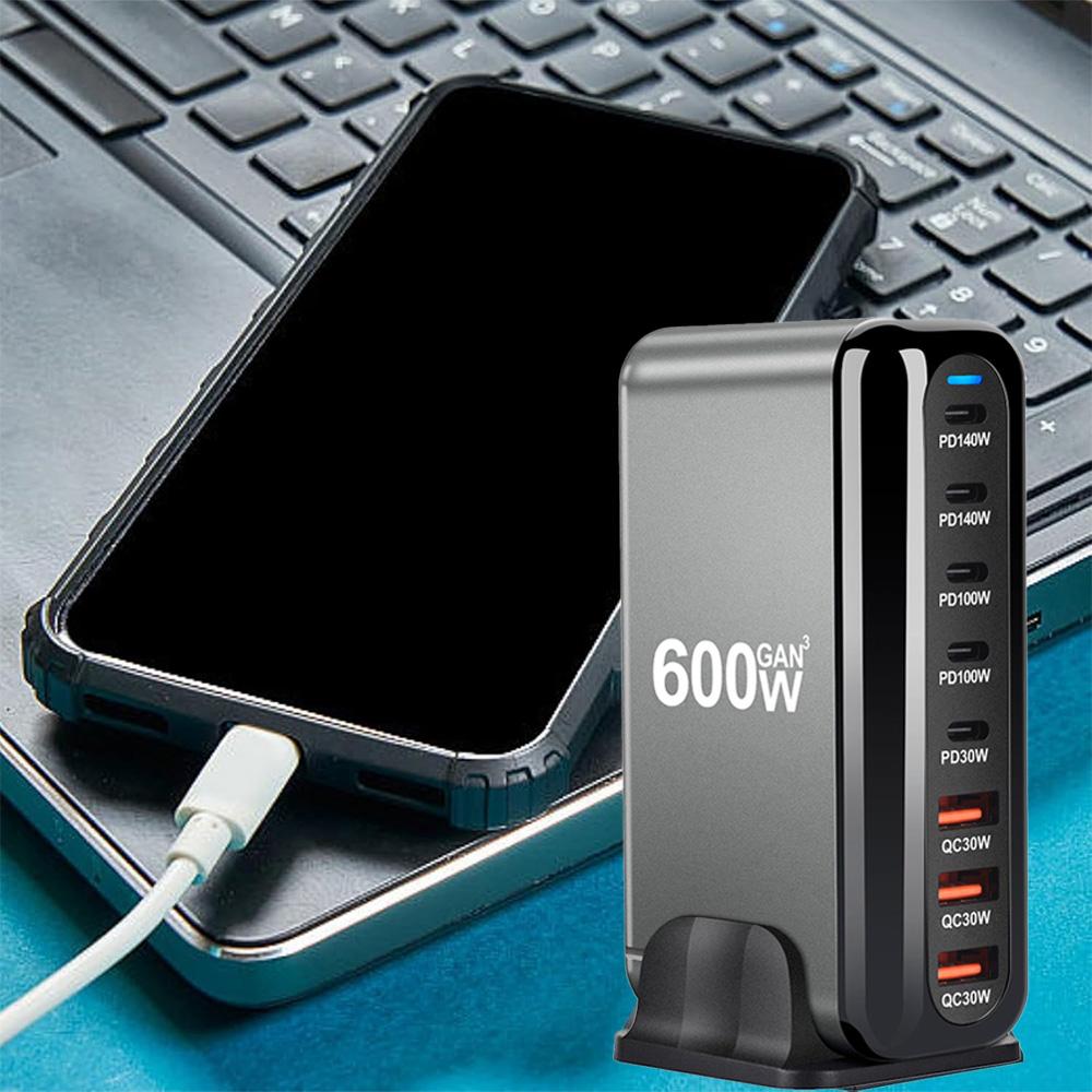 600 Вт GaN 8-портовое USB-зарядное устройство Type C PD3.1 Зарядная станция USB C Адаптеры быстрой зарядки для iPhone 16 15 14 Samsung Xiaomi Huawei