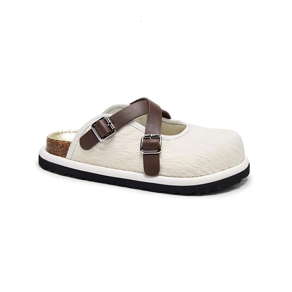 Fashion Baotou Cork Slippers Mary Jane Shoes Round Head Spring and Summer Women Half Shoes Comfortable Japanese Style Grils Sandals
