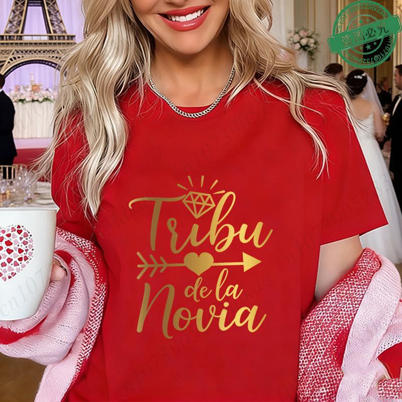 Spanish Bridesmaid Bride Tribe T-Shirts Gold Foil Graphic Tees O Neck Tops for Bachelorette Party Bridal Shower Women Clothing