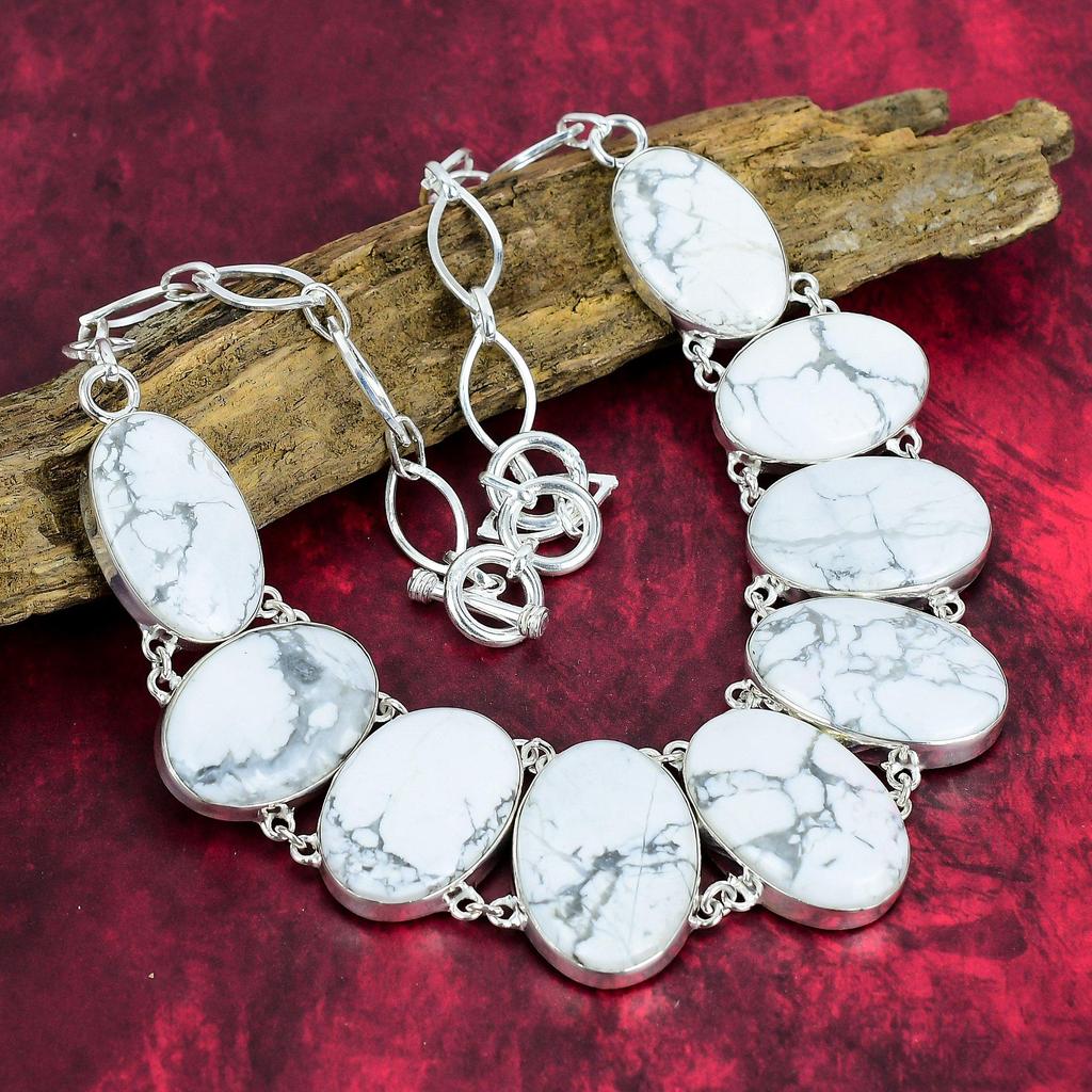 Beautiful Howlite Necklace, 925 Solid Sterling Silver Adjustable Chain Necklace, Handmade Gemstone Jewelry