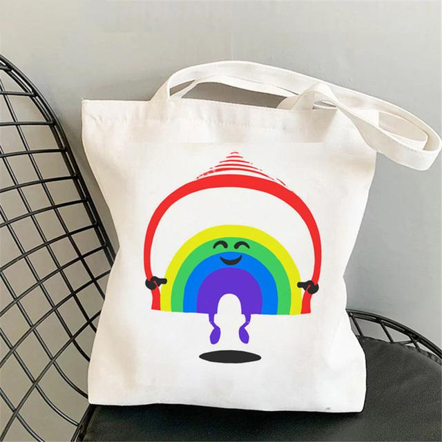 Милые радужные сумки для покупок, эко-шоппер, холщовая джутовая сумка, многоразовая тканая сумка, забавные женские сумки на плечо, каваи для девочек