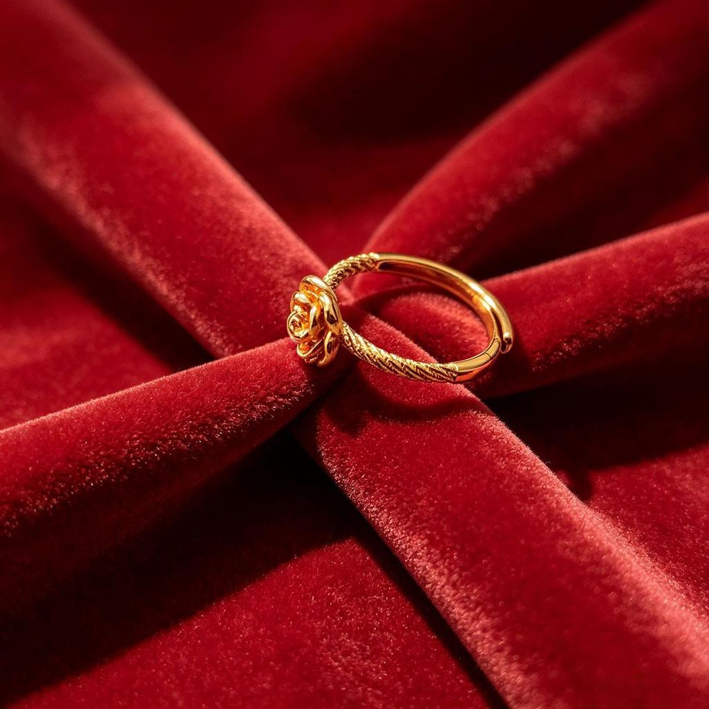New Chinese-style rose hemp ring, adjustable open design, niche, daily wear, versatile Chinese accessory