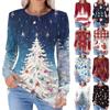 Women's Fashionable Casual Christmas Printed Pleated Comfortable Round Neck Loose Long Sleeve T-Shirt Top