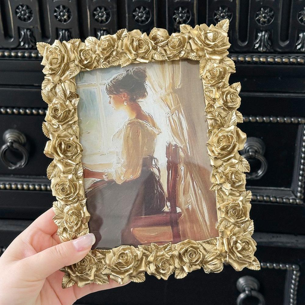 European Style Photo Frame 5/6/7 Inch Photo Props Frame Ornaments Rose Edged Picture Frame Wedding