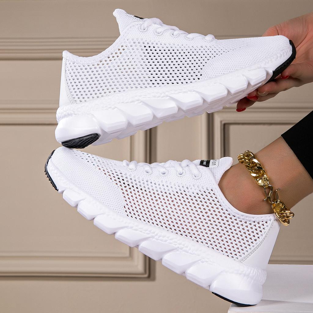 Summer Women's Shoes Hollowed-out Woven Women's Sports Casual Shoes Light Mesh Running Shoes White Shoes