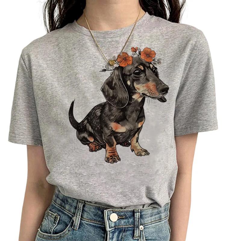 Футболка с таксой для женщин, футболка с комиксами и аниме, уличная одежда для девочек, одежда с аниме, футболки для женщин