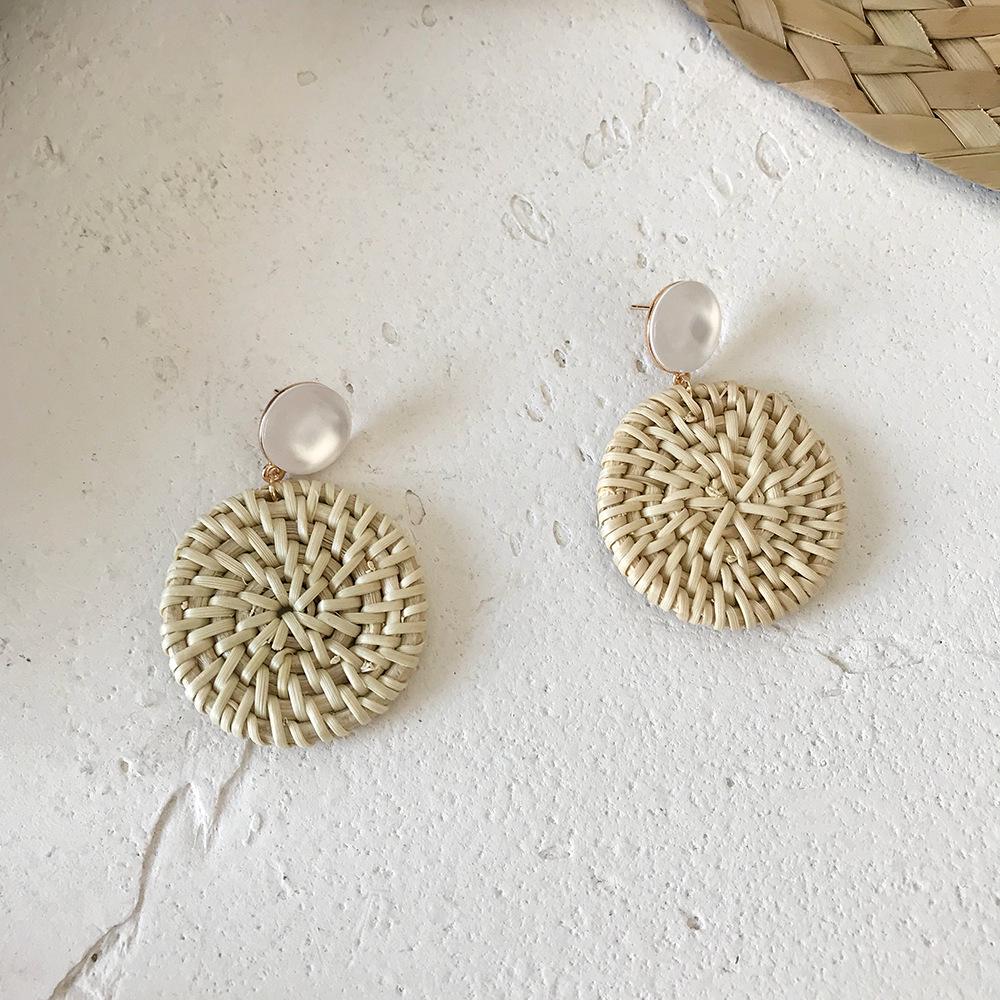 Серьги-подвески из соломы с геометрическим узором из ротанга и бриллиантами для женщин