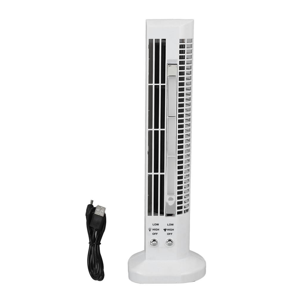 Вентилятор башенного типа со светодиодной настольной лампой, белый, компактный, портативный, безопасный, безлопастной, 2-скоростной, настольный ветряной вентилятор