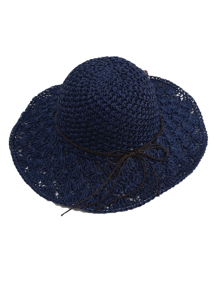 Women's Handmade Straw Panama Hat Summer Fashion Bowknot Foldable Wide Brim Sunscreen Cap for Outdoor Beach UV Protection