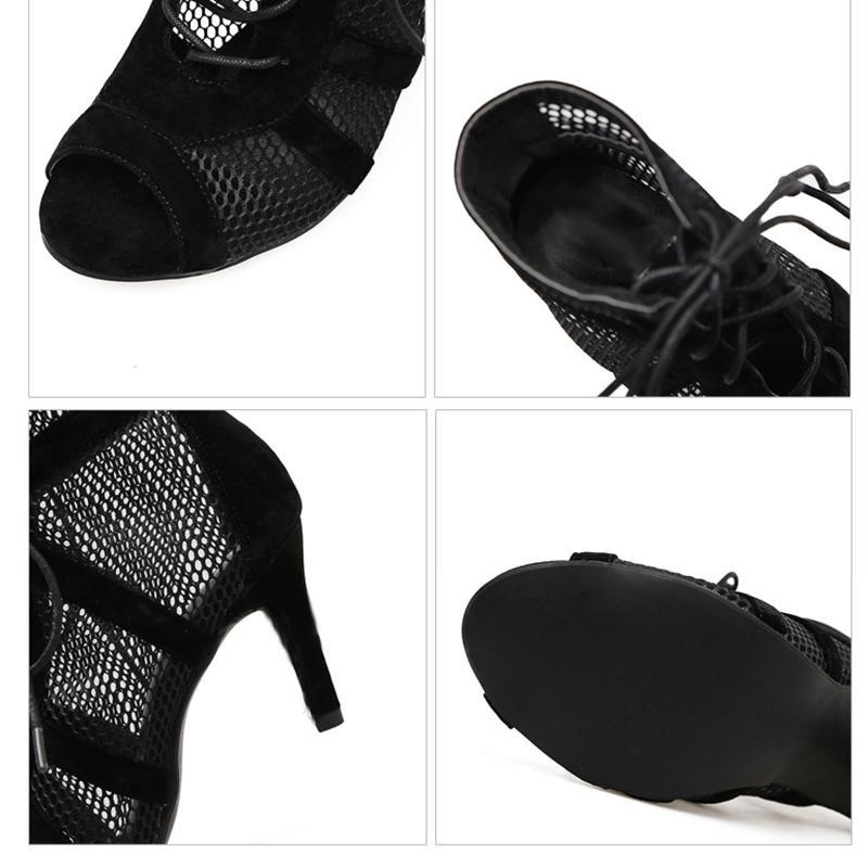 Aneikeh, ботильоны из сетчатой ​​ткани на среднем каблуке 7 см, модные летние ботильоны 2023 года на шнуровке с перекрестной завязкой и открытым носком, женские модельные туфли, размер 35-43