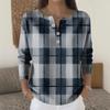 Women's Fashion Long Sleeve Plaid Geometric Print Top Elegant Casual Top