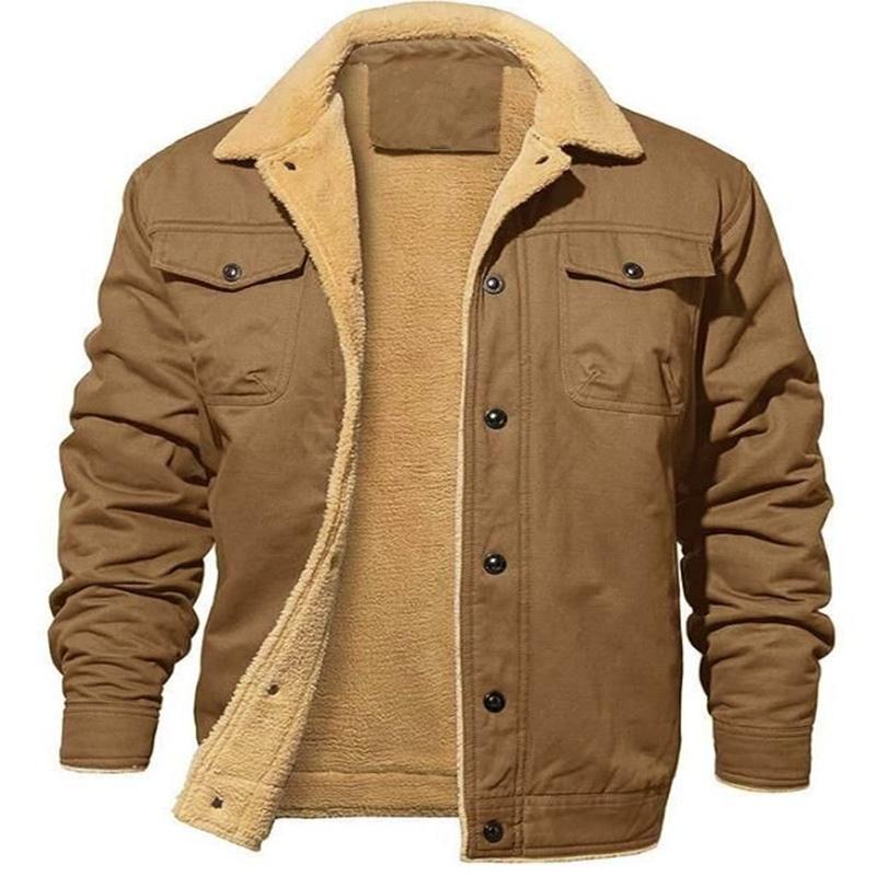 Зимнее пальто, флисовая куртка-карго с 4 карманами и воротником с лацканами, хлопковая рабочая мужская куртка