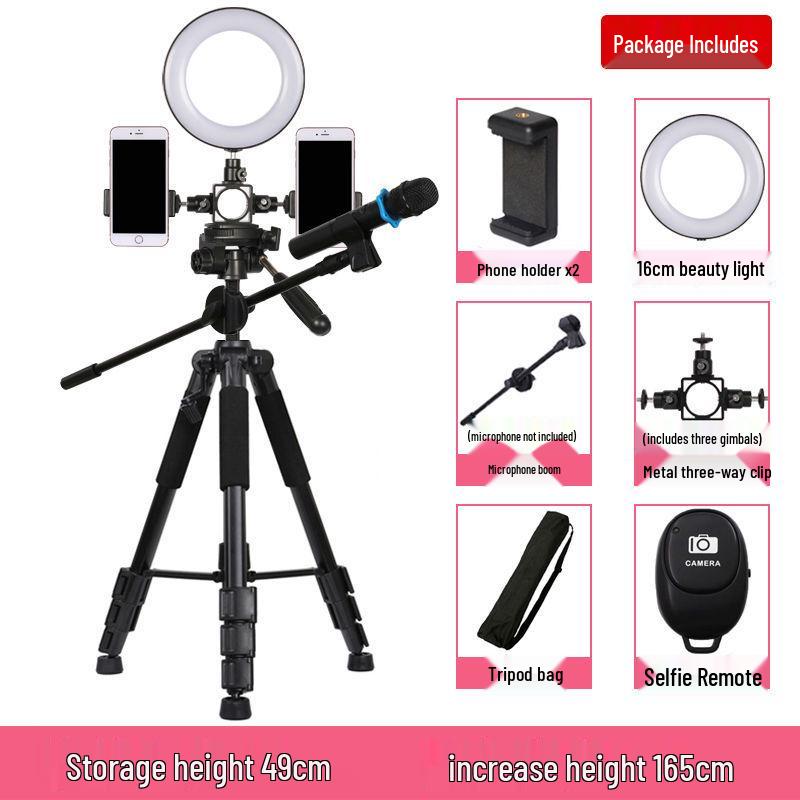 Multifunctional Mobile Streaming Tripod with Beauty Fill Light for Outdoor Videos & Selfies