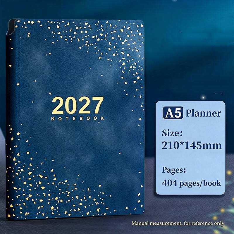 Ежегодник 2027 A5 Премиальная обложка из искусственной кожи Цветные месячные вкладки Для офиса Школы Планирование ежедневного расписания