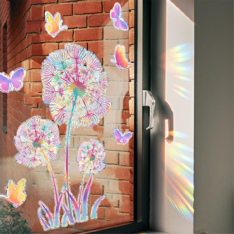 Reflective Rainbow Glass Stickers Colorful Flower Decals Sunlight Dispersing Window Films PVC Clings for Home Decors