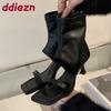 Fashion Open Toe Footwear Thin Heels Modern Women Ankle Booties Shoes Fashion Zippers Female Heeled Sandals Boots Shoes For Ladies Black