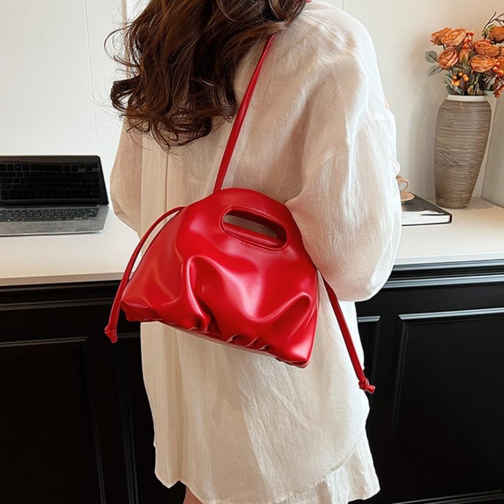 Korean Style Cloud Pouch Bag PU Leather Dumplings Tote Bag All-match Pleated Handbag Shopping