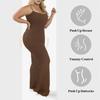 Spring Summer New Fashion Solid Color Round Neck Long Sleeve Slim Long Dress Suspender Dress Two In One Corset Bodysuit Dress