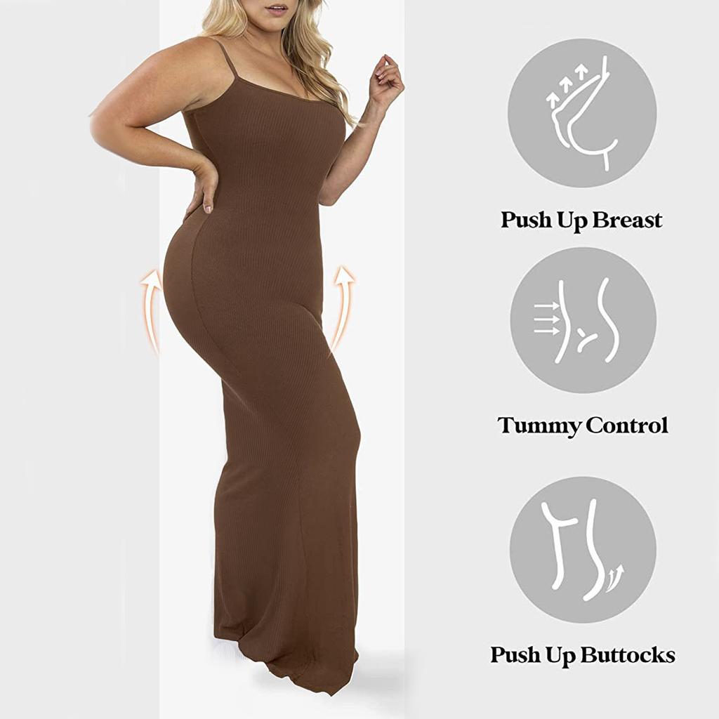 Spring Summer New Fashion Solid Color Round Neck Long Sleeve Slim Long Dress Suspender Dress Two In One Corset Bodysuit Dress