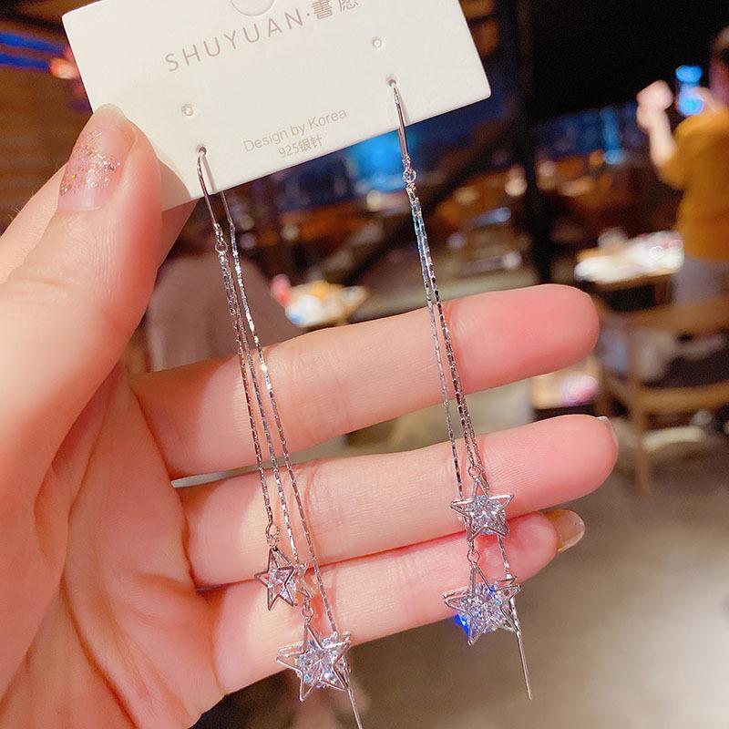 Cat's Eye Tassel Ear Chain 2024 Trend: Elegant Long Earrings with Light Luxury Design