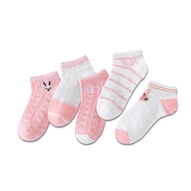 5 пар носков для девочек, летняя сетка, мягкие, дышащие, ультратонкие, не липкие, детские носки принцессы, милый и милый стиль