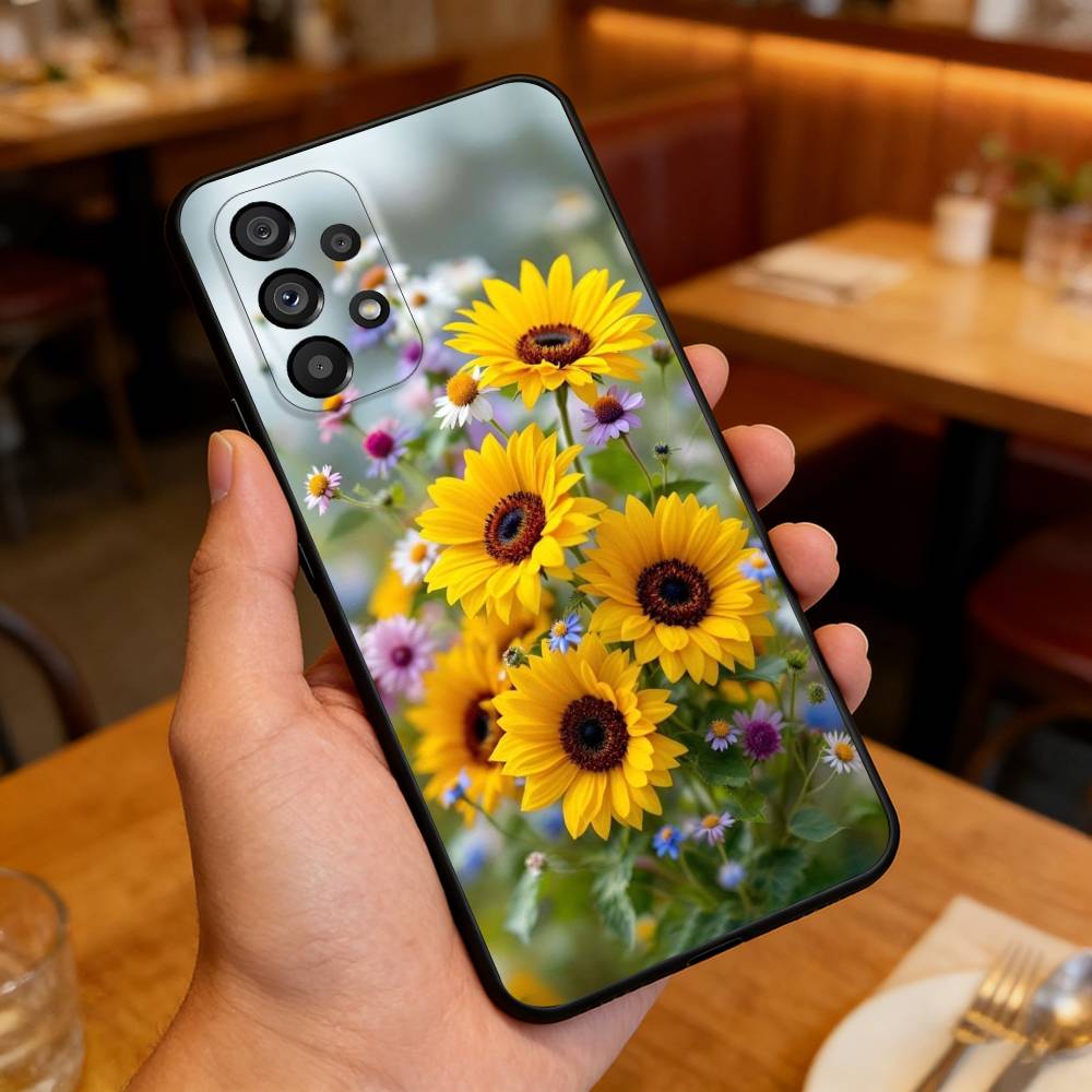 Sunflower&Sunny Day For Samsung Galaxy A13,A21s,A22,A31,A32,A52,A53,A71,A80,Soft Black Shell