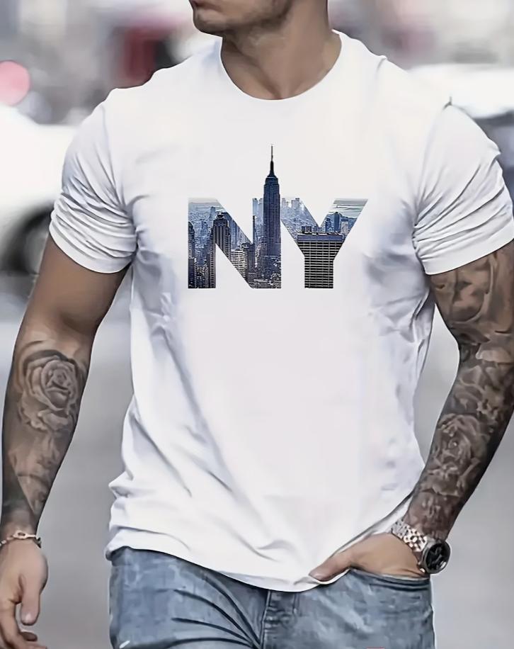 Unisexs Ny Crew Neck Tshirt Regular Fit Durable Stretch Ideal For Sports Casual Wear Tshirt