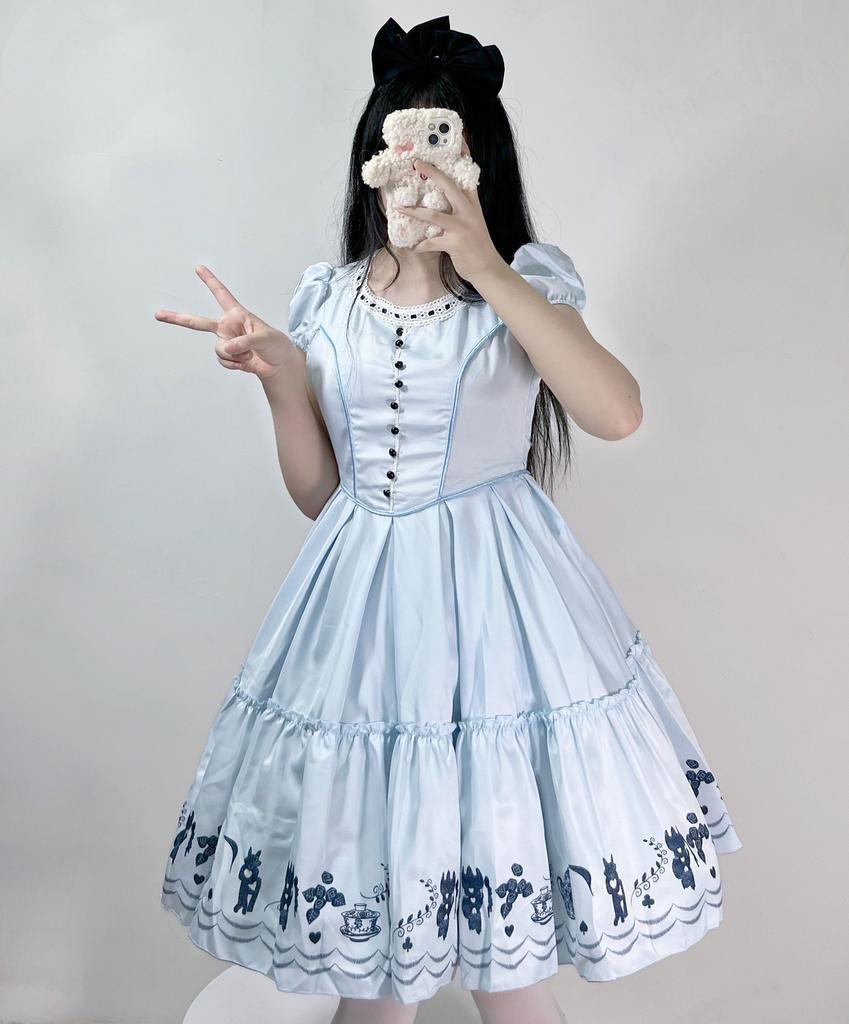 Halloween Alice In Wonderland, Japanese Cute Maid, Blue Short-sleeved Princess Dress
