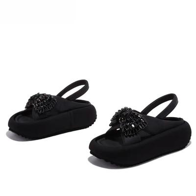 Хрустальные босоножки на платформе Летние Новые Круглый носок Открытый носок Одна лямка Противоскользящие Износостойкие Клиновидные туфли