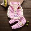 Children's Clothing Boys Girls Baby Winter Plus Velvet Thick Cartoon Bear 3pcs Sports Suit Sets