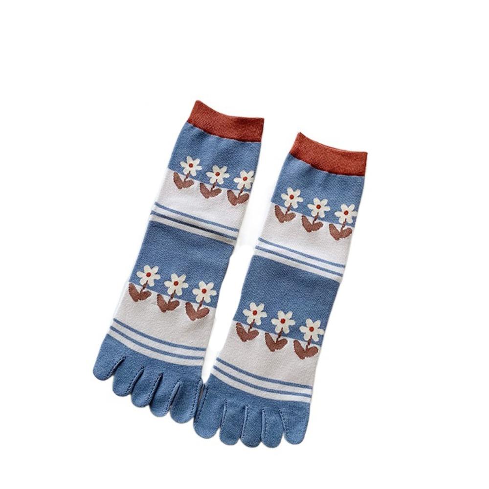 Breathable Five Finger Tube Socks Flower Toe Mid-calf Socks Soft Split Toe Short Socks  Daily