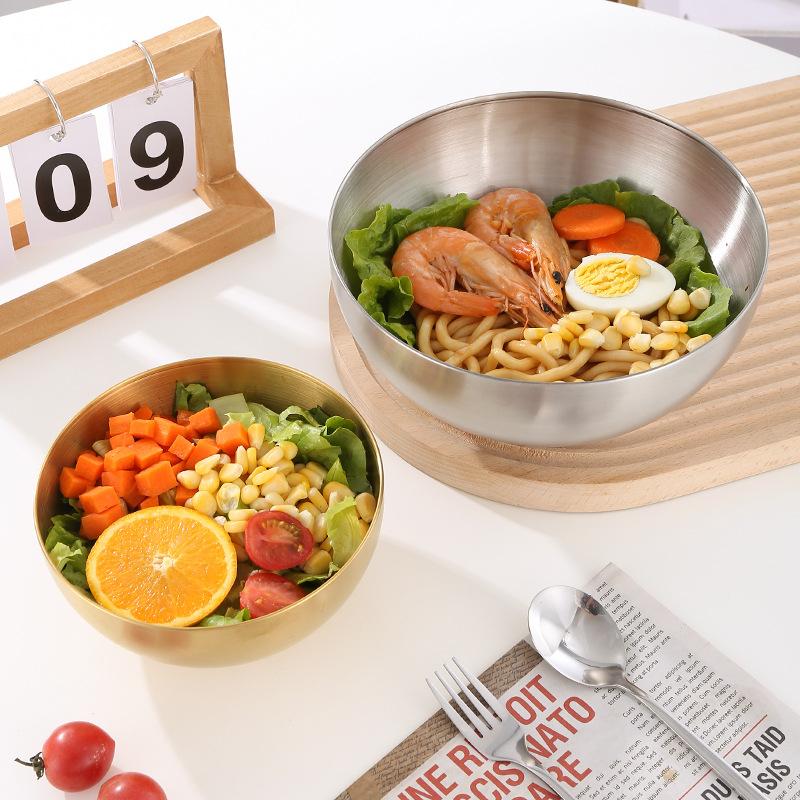 2 шт., нержавеющая сталь, миска для салата из лапши, серебряная, золотая, кухонная, фруктовая, миска для рамена, контейнер для смешивания яиц, корейская посуда 15/20 см