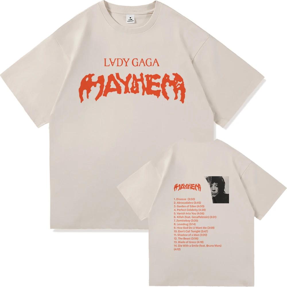 Футболка Lady Gaga Mayhem 2025 Новый Альбом Мода Мужская/Женская Одежда Ретро Харадзюку Высококачественная Одежда для Фанатов Футболки