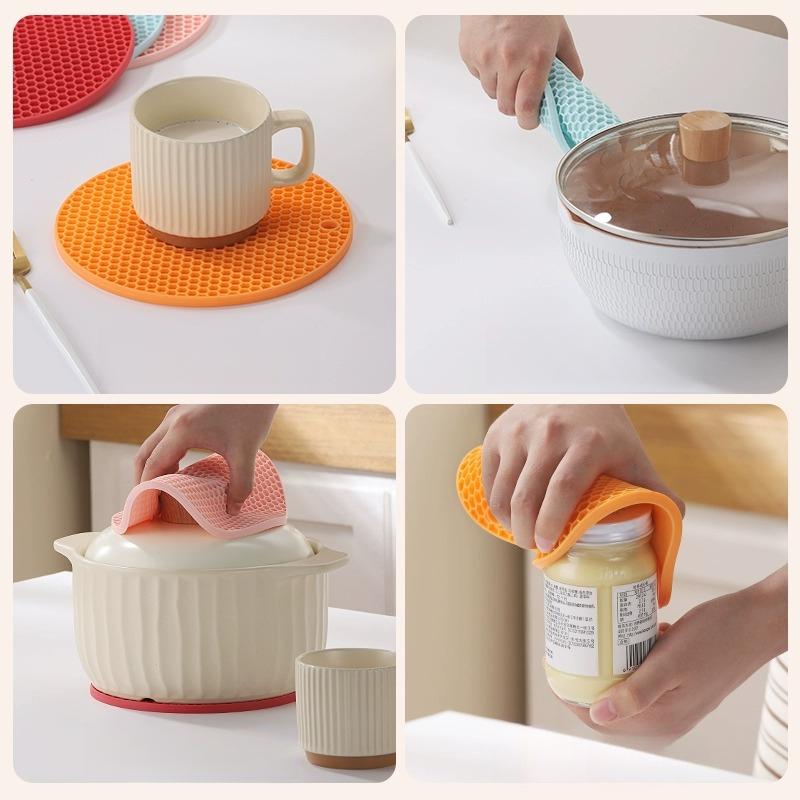 Round Insulation Silicone Mat Non-Slip Heat-Resistant Anti-Scalding Honeycomb Microwave Oven Mat Pot Holder Thicken Coasters