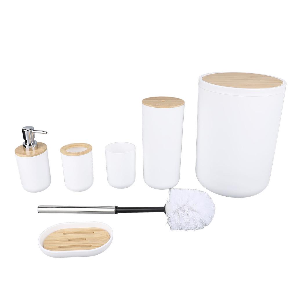 6PCS Bathroom Accessories Set PP Trash Can Soap Dispenser Soap Dish Toothbrush Holder Cup Toilet