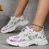Fashion 2025 Fashion Mesh Printed Sneakers Women Rhinestone Knitted Breathable Flats Shoes Woman Comfort Non-Slip Running Walking Shoes